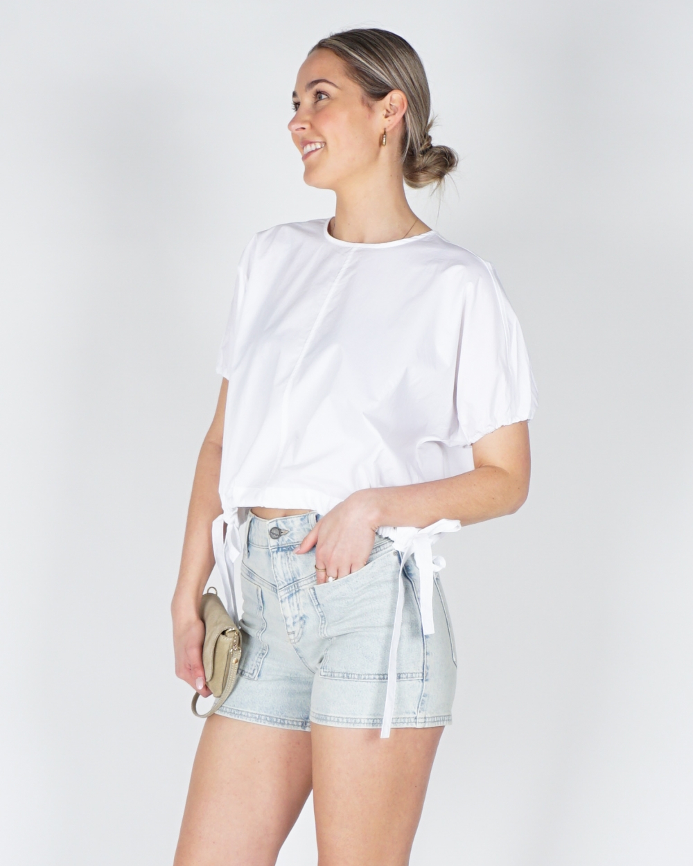 BOXY BLOUSE MET VERSTELBARE TAILLE EN POFMOUWEN