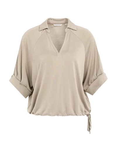 JERSEY TOP MET PLOOIMOUWEN BEIGE