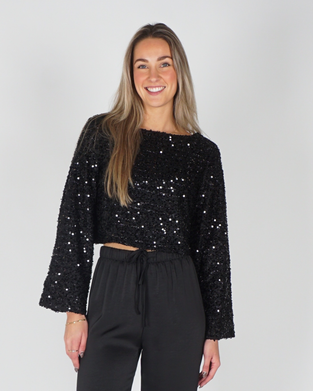 PAILLETTEN TOP ZWART