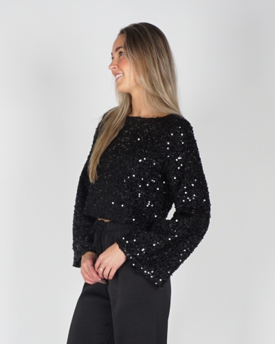 PAILLETTEN TOP ZWART