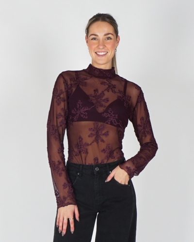 MESH TOP VELVET AUBERGINE