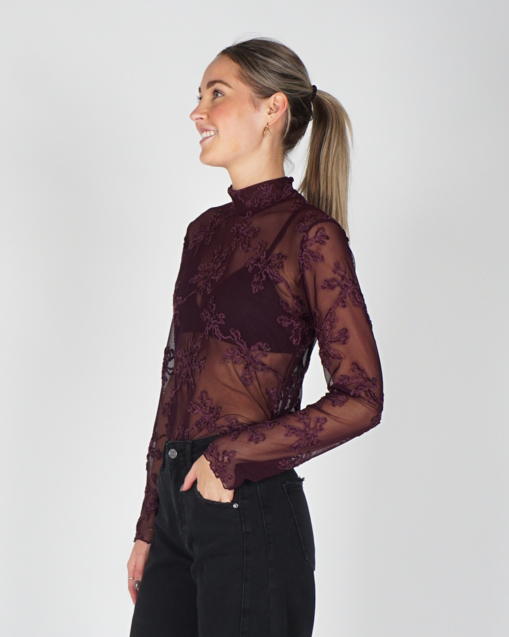 MESH TOP VELVET AUBERGINE