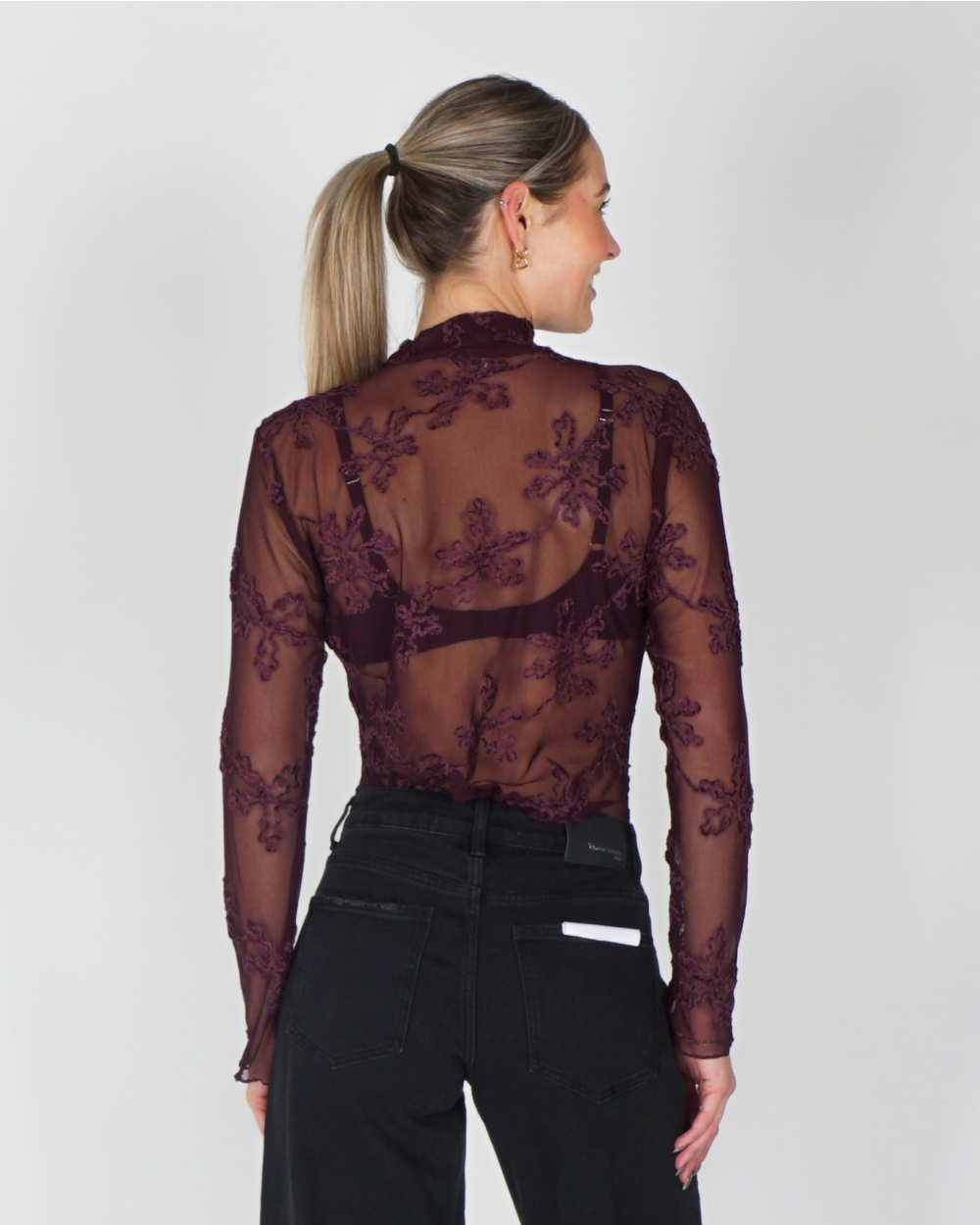 MESH TOP VELVET AUBERGINE