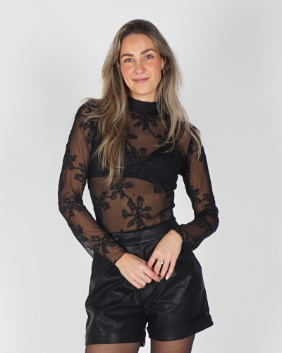 Gossip MESH TOP VELVET ZWART