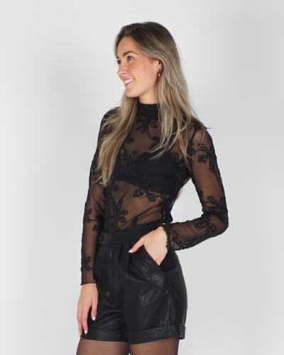 Gossip MESH TOP VELVET ZWART