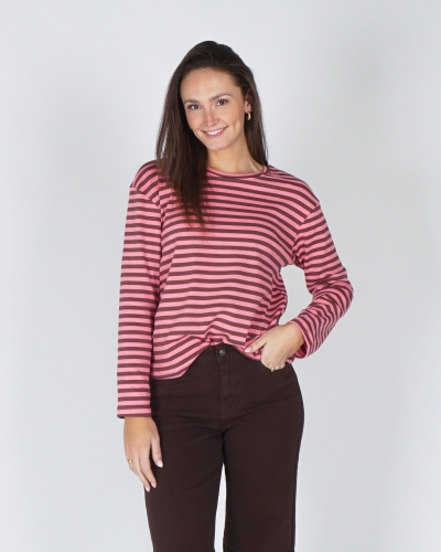 GESTREEPTE LONGSLEEVE BRUIN/ROZE