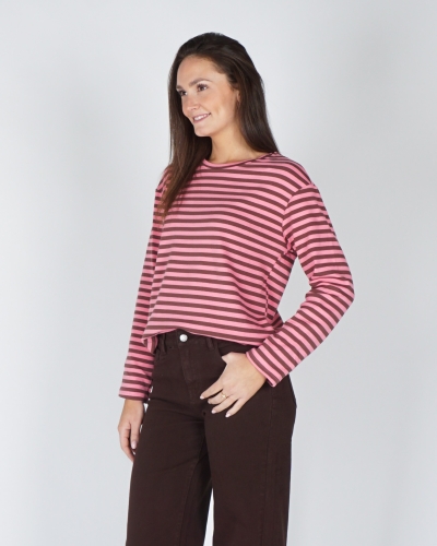 GESTREEPTE LONGSLEEVE BRUIN/ROZE