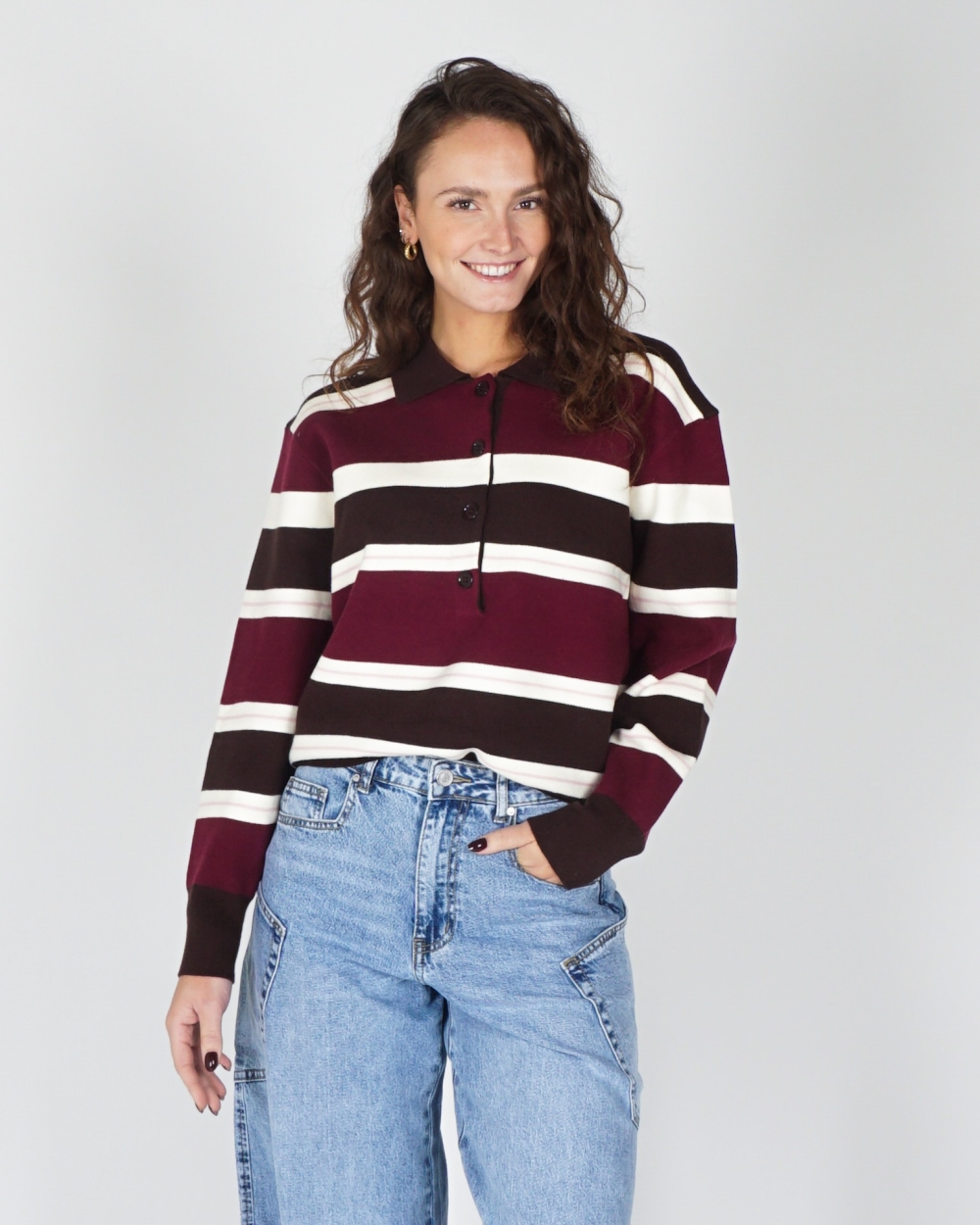 KNITTED POLO BRUIN/BORDEAUX