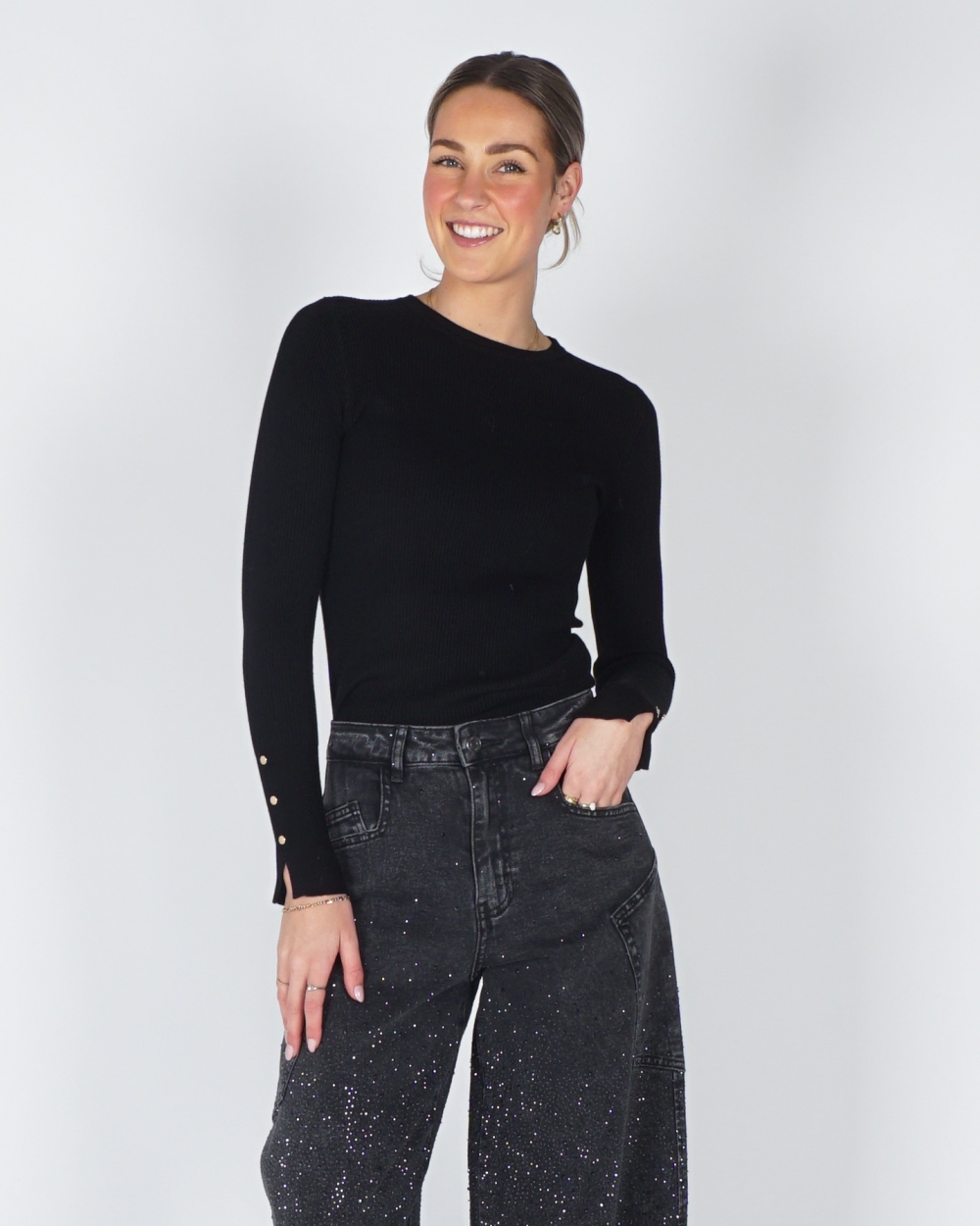 BASIC RIB TOP ZWART