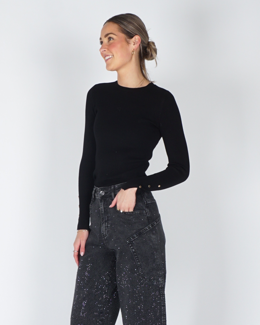 BASIC RIB TOP ZWART