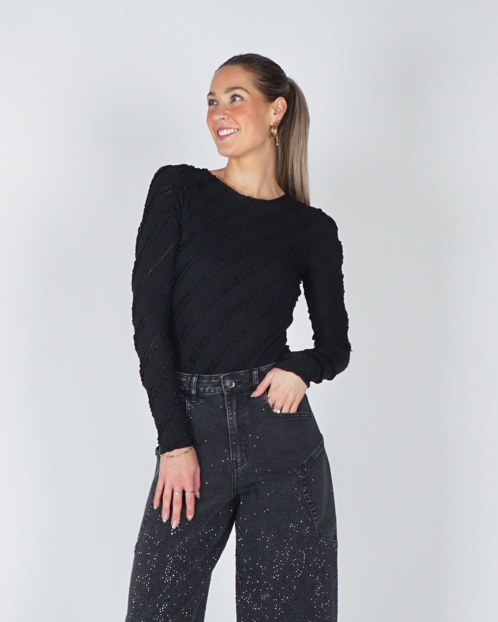 RUFFLE BODY ZWART