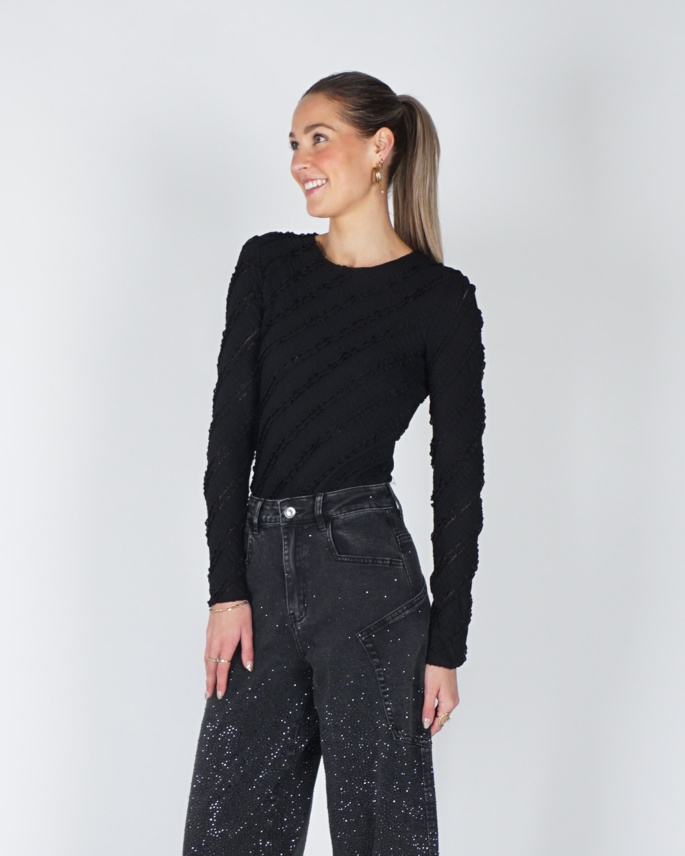 RUFFLE BODY ZWART