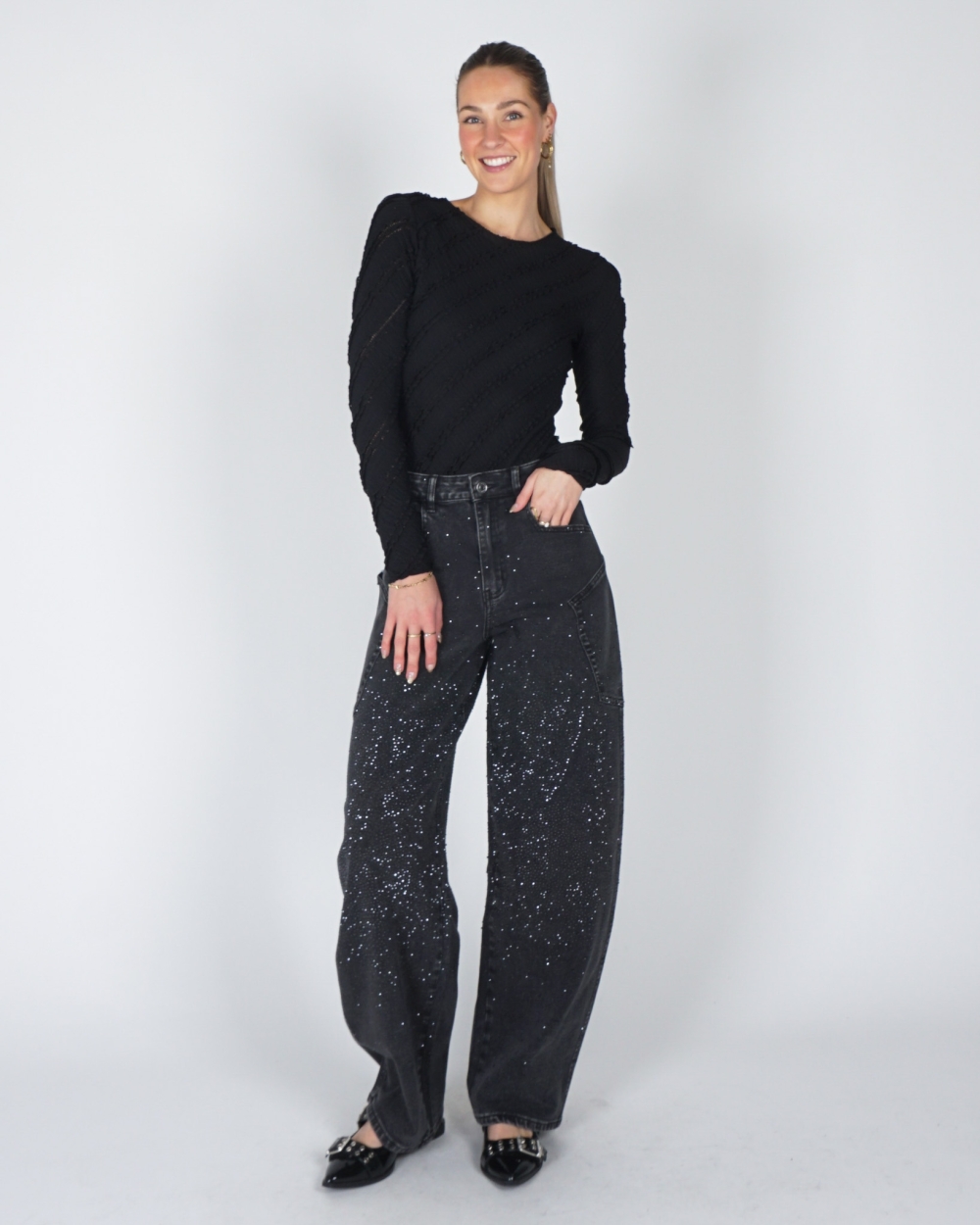 RUFFLE BODY ZWART