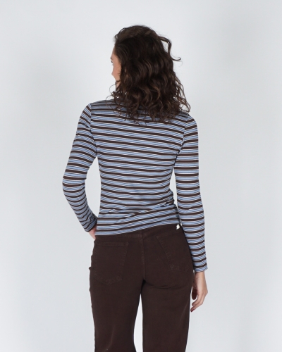 GESTREEPTE LONGSLEEVE BRUIN / LICHTBLAUW
