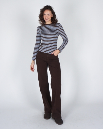 GESTREEPTE LONGSLEEVE BRUIN / LICHTBLAUW