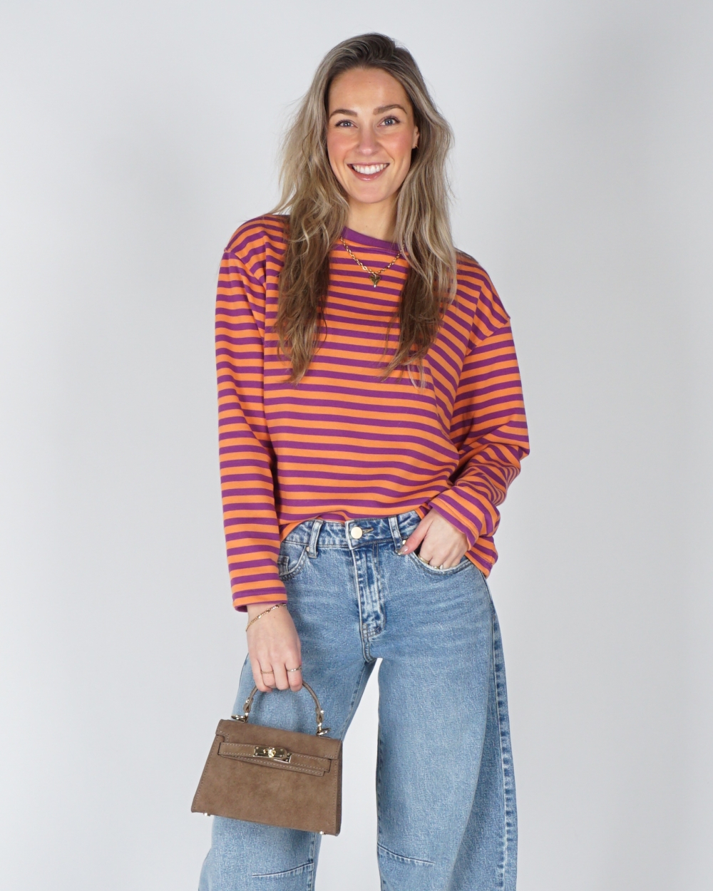GESTREEPTE LONGSLEEVE KIM PAARS ORANJE