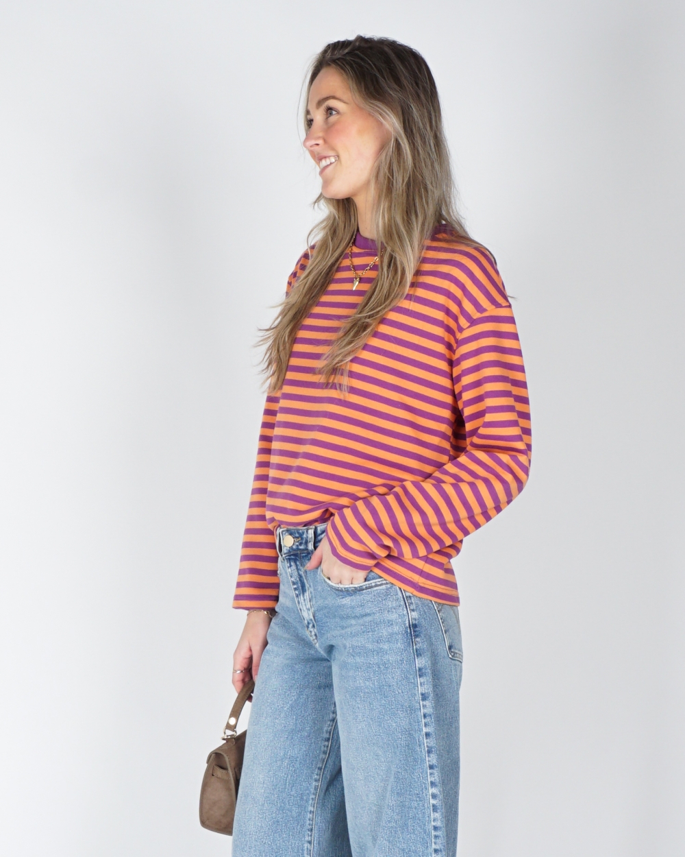 GESTREEPTE LONGSLEEVE KIM PAARS ORANJE
