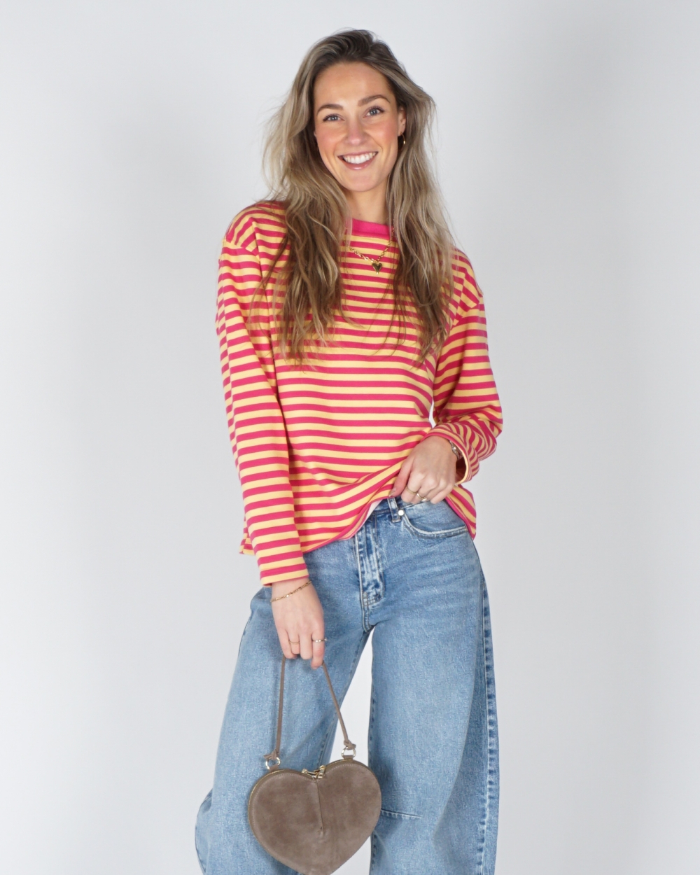 GESTREEPTE LONGSLEEVE KIM ROZE/GEEL