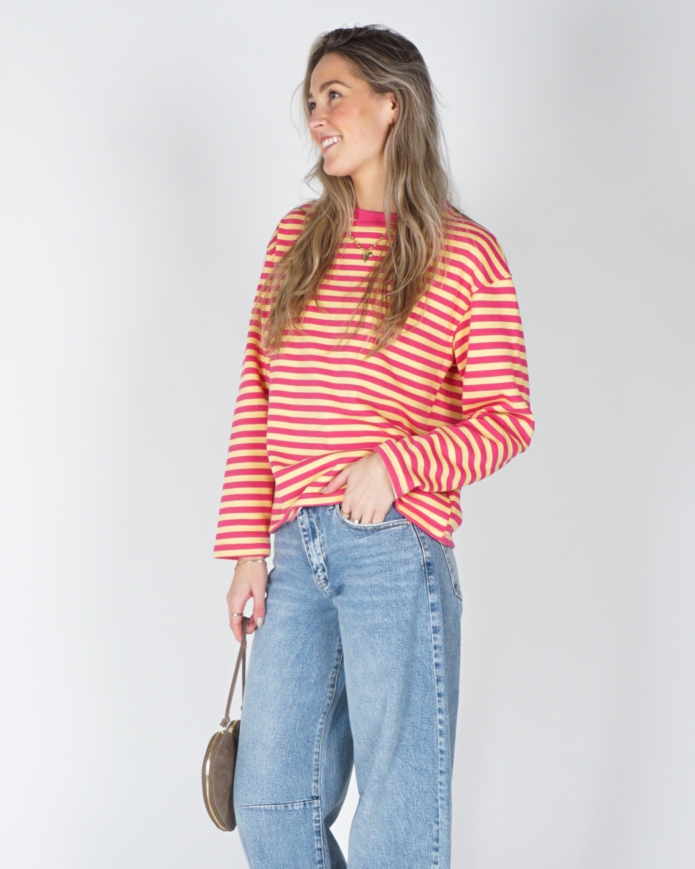 GESTREEPTE LONGSLEEVE KIM ROZE/GEEL