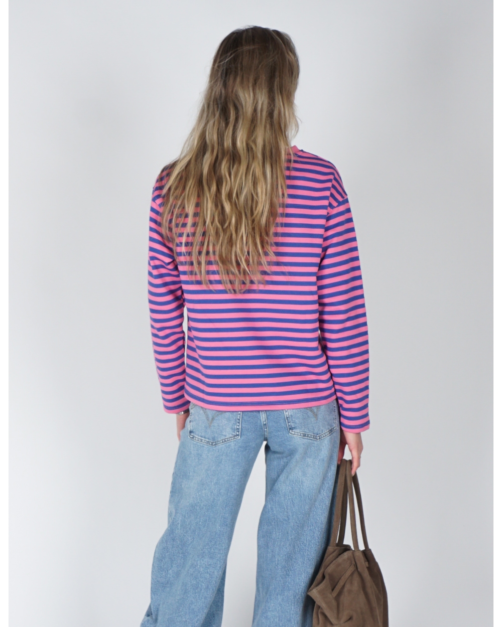GESTREEPTE LONGSLEEVE KIM ROZE/BLAUW