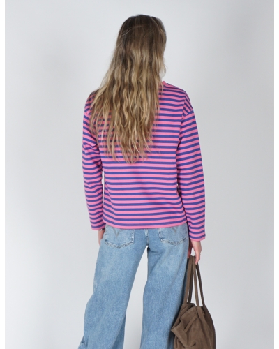 GESTREEPTE LONGSLEEVE KIM ROZE/BLAUW