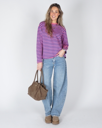 GESTREEPTE LONGSLEEVE KIM ROZE/BLAUW