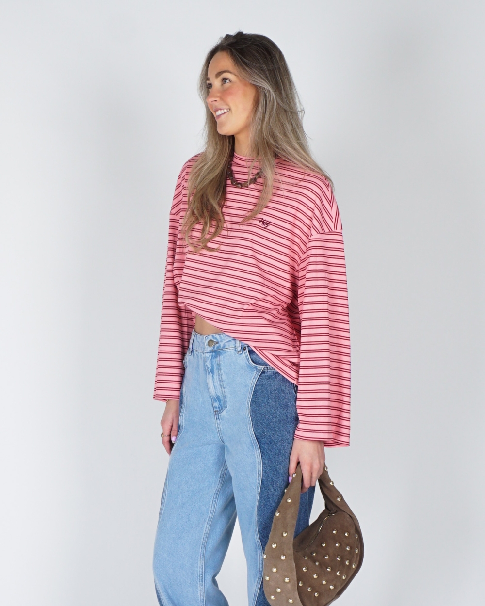 GESTREEPTE LONGSLEEVE TOMMY ROZE ROOD