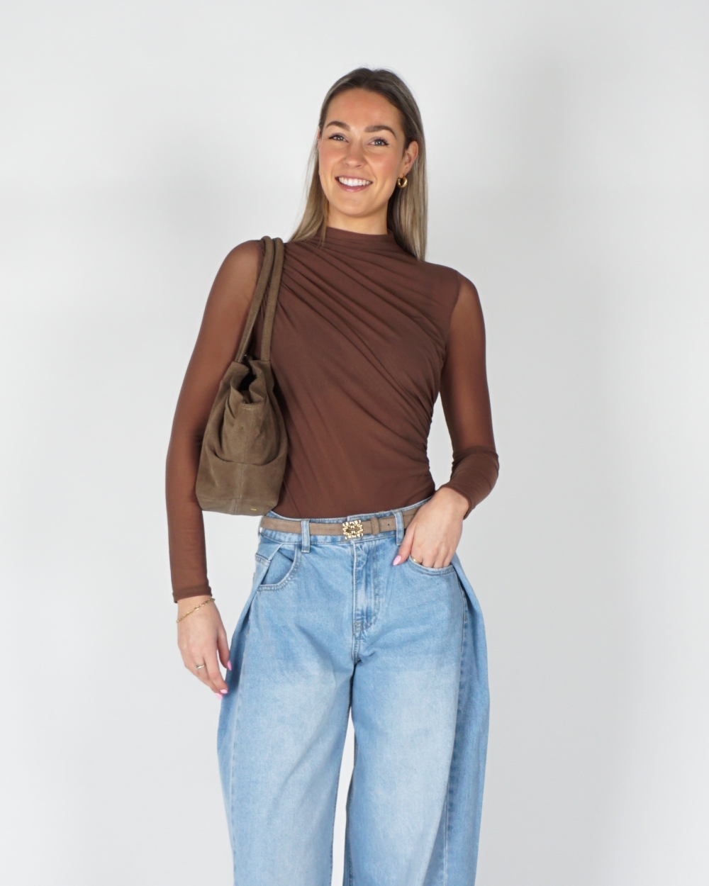 GEDRAPEERDE MESH BODY BRUIN