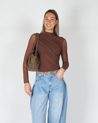 GEDRAPEERDE MESH BODY BRUIN