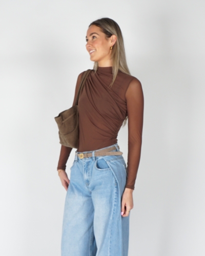 GEDRAPEERDE MESH BODY BRUIN