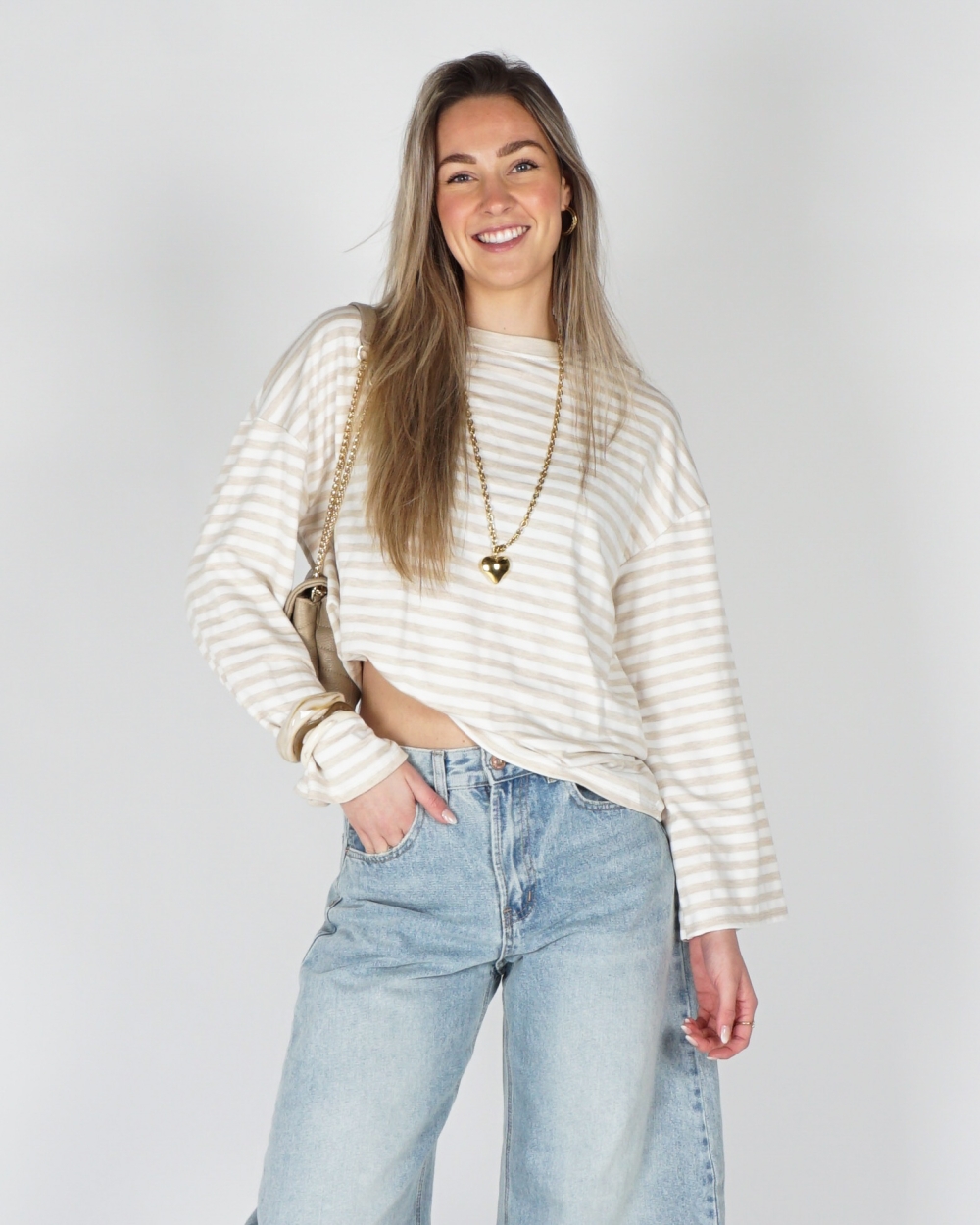 LONGESLEEVE GESTREEPT BEIGE\ECRU
