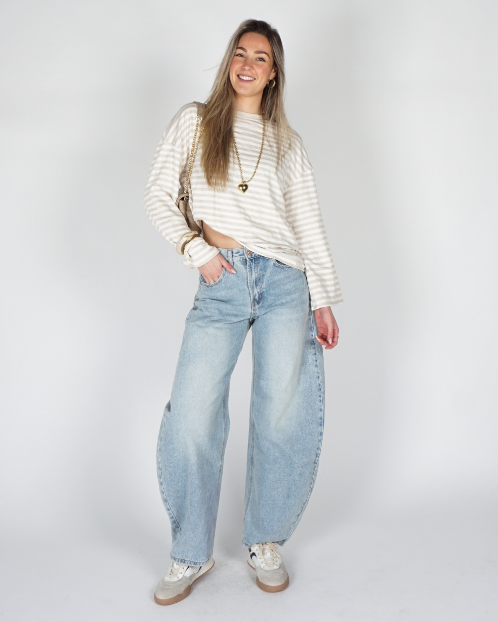 LONGESLEEVE GESTREEPT BEIGE\ECRU