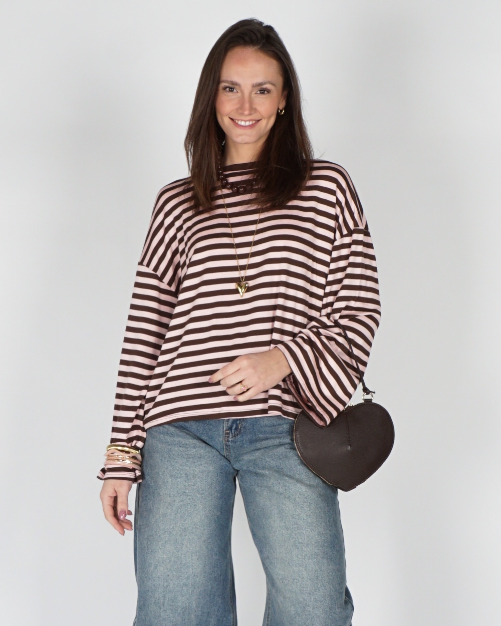LONGSLEEVE GESTREEPT BRUIN/ROZE