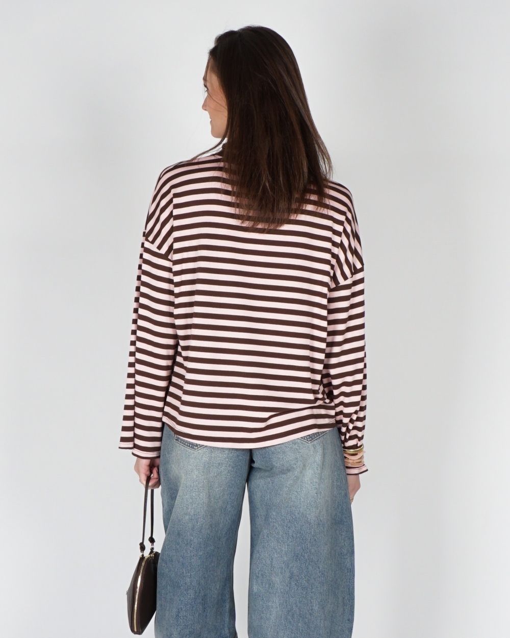 LONGSLEEVE GESTREEPT BRUIN/ROZE
