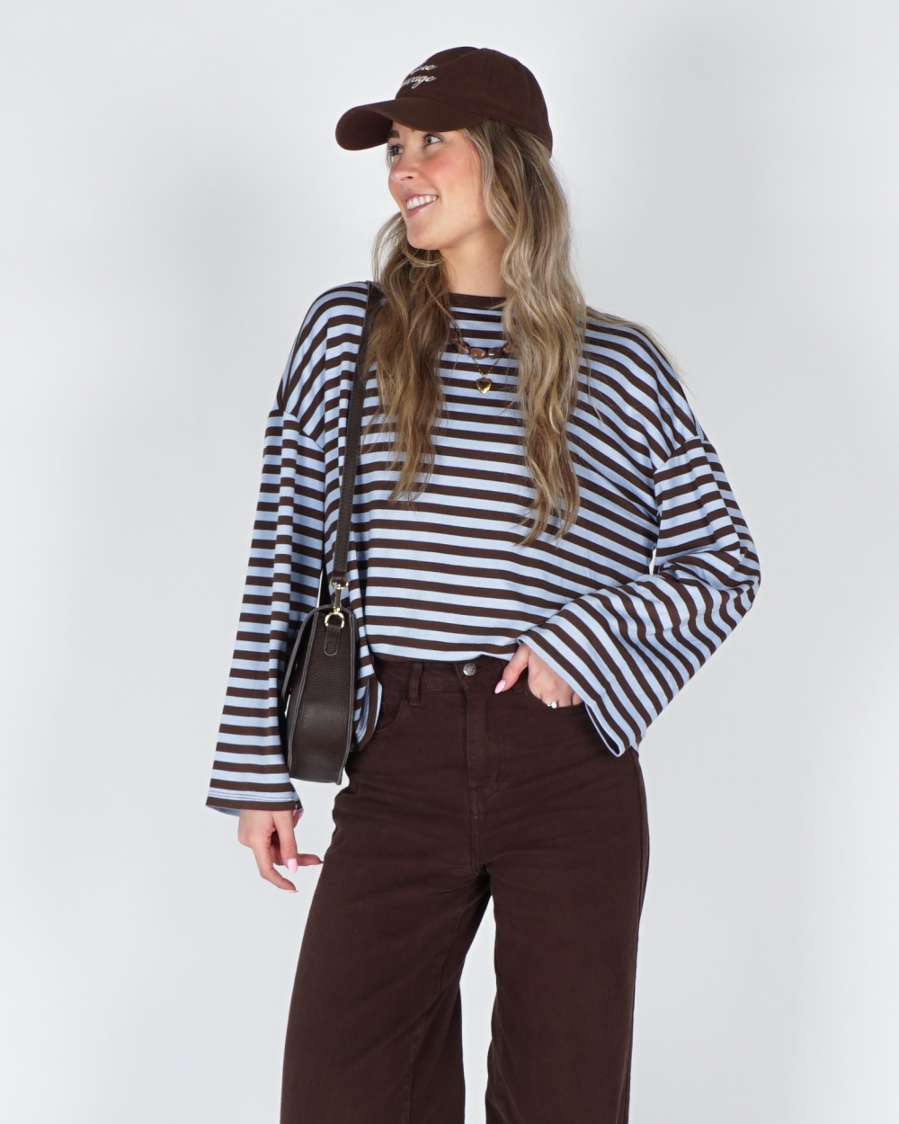 LONGSLEEVE GESTREEPT BRUIN/BLAUW