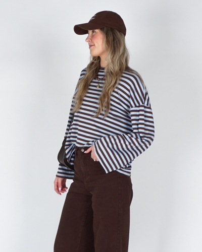 LONGSLEEVE GESTREEPT BRUIN/BLAUW