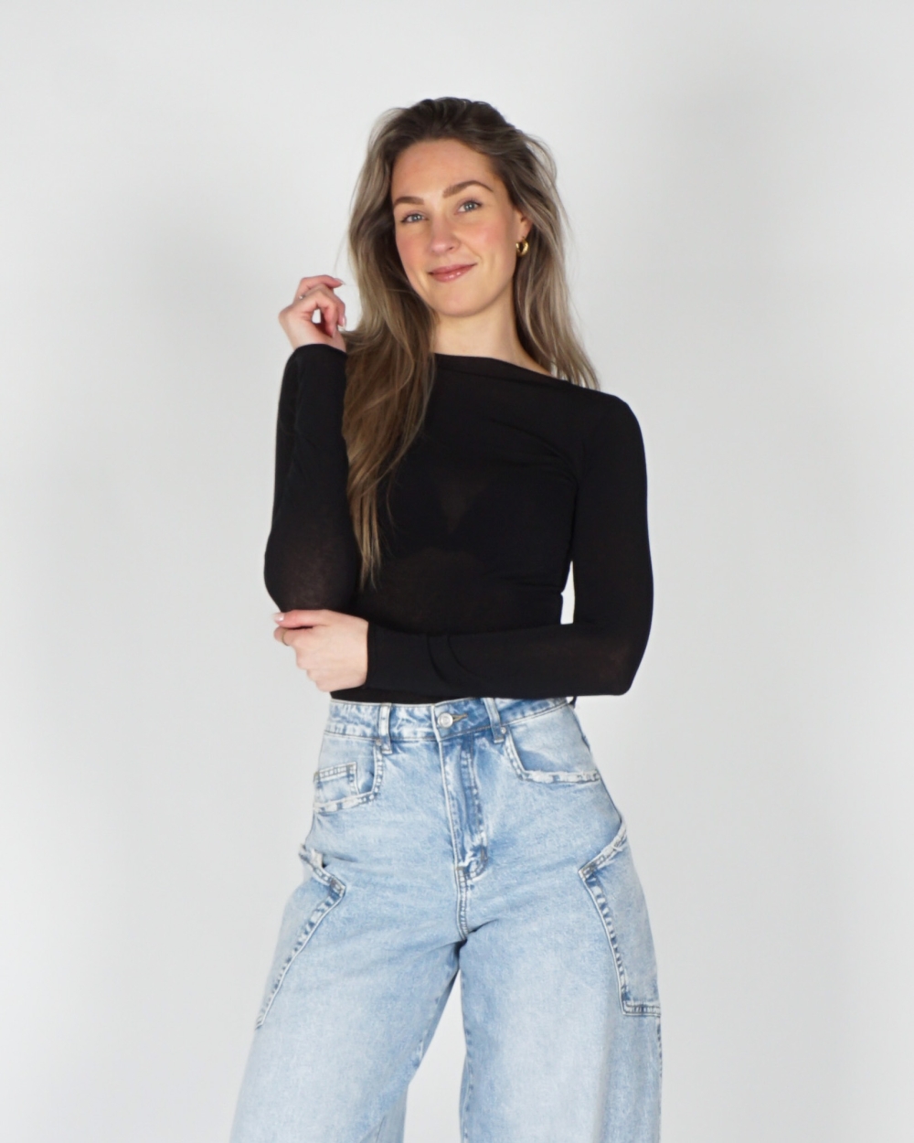 CASHMERE BLEND TOP ZWART