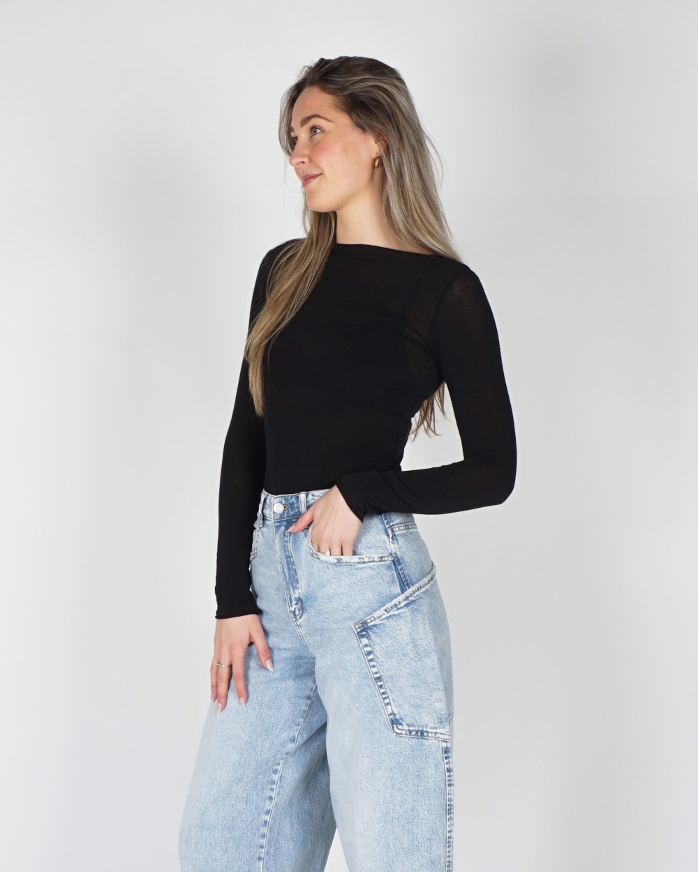 CASHMERE BLEND TOP ZWART