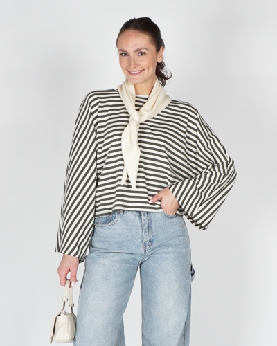 Gossip GESTREEPTE LONGSLEEVE BATWING ECRU GROEN
