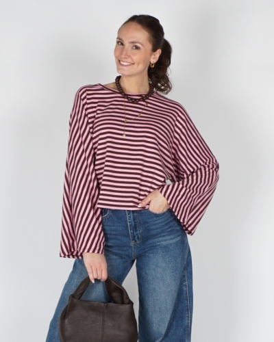 Gossip GESTREEPTE LONGSLEEVE BATWING BRUIN ROZE