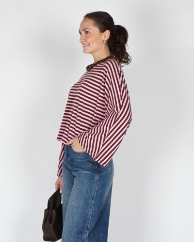Gossip GESTREEPTE LONGSLEEVE BATWING BRUIN ROZE