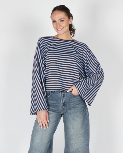Gossip GESTREEPTE LONGSLEEVE BATWING BRUIN BLAUW