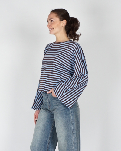 Gossip GESTREEPTE LONGSLEEVE BATWING BRUIN BLAUW