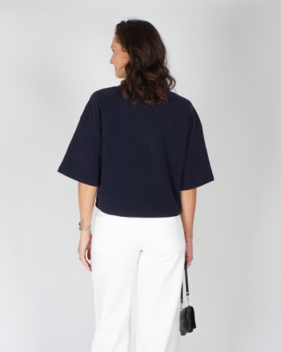 POLO TOP MET HALVE RITS DONKERBLAUW