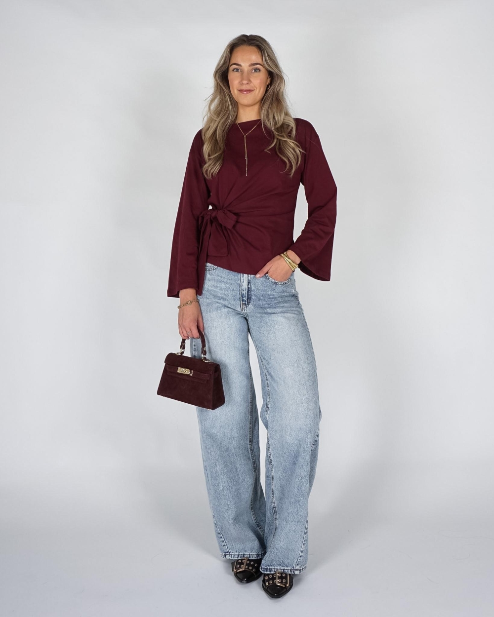 Gossip LONGSLEEVE MET STRIKDETAIL Bordeaux