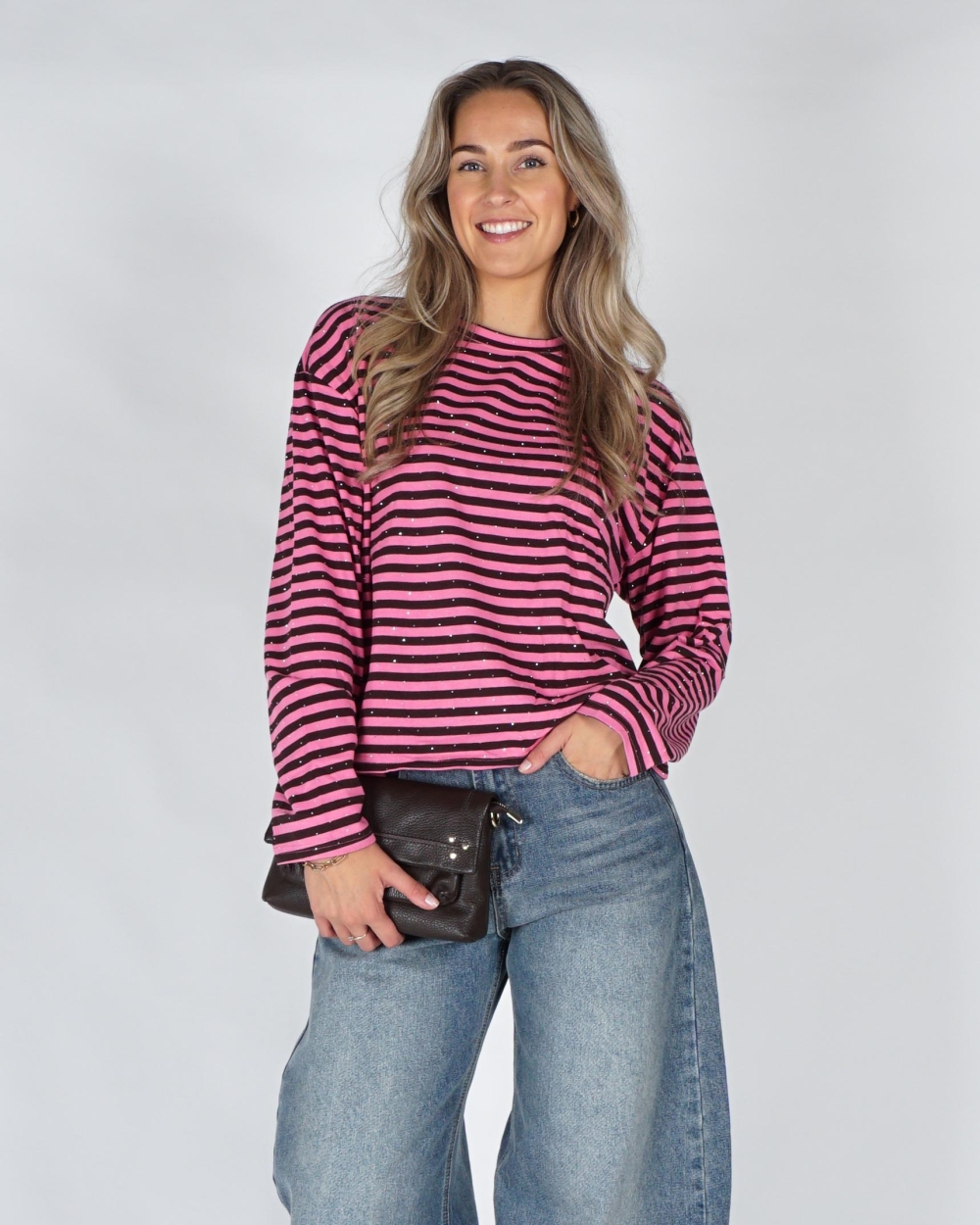 Gossip LONGSLEEVE STREEP EN STRASS Bruin