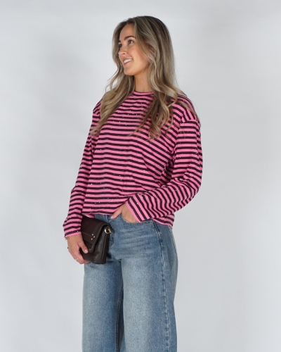Gossip LONGSLEEVE STREEP EN STRASS Bruin