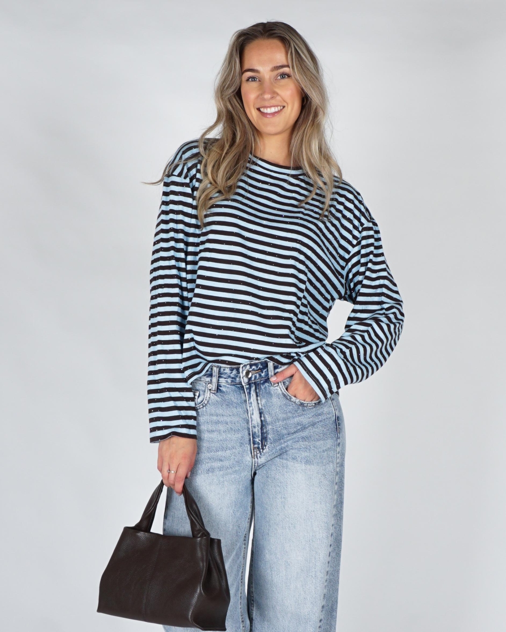 Gossip LONGSLEEVE STREEP EN STRASS Bruin