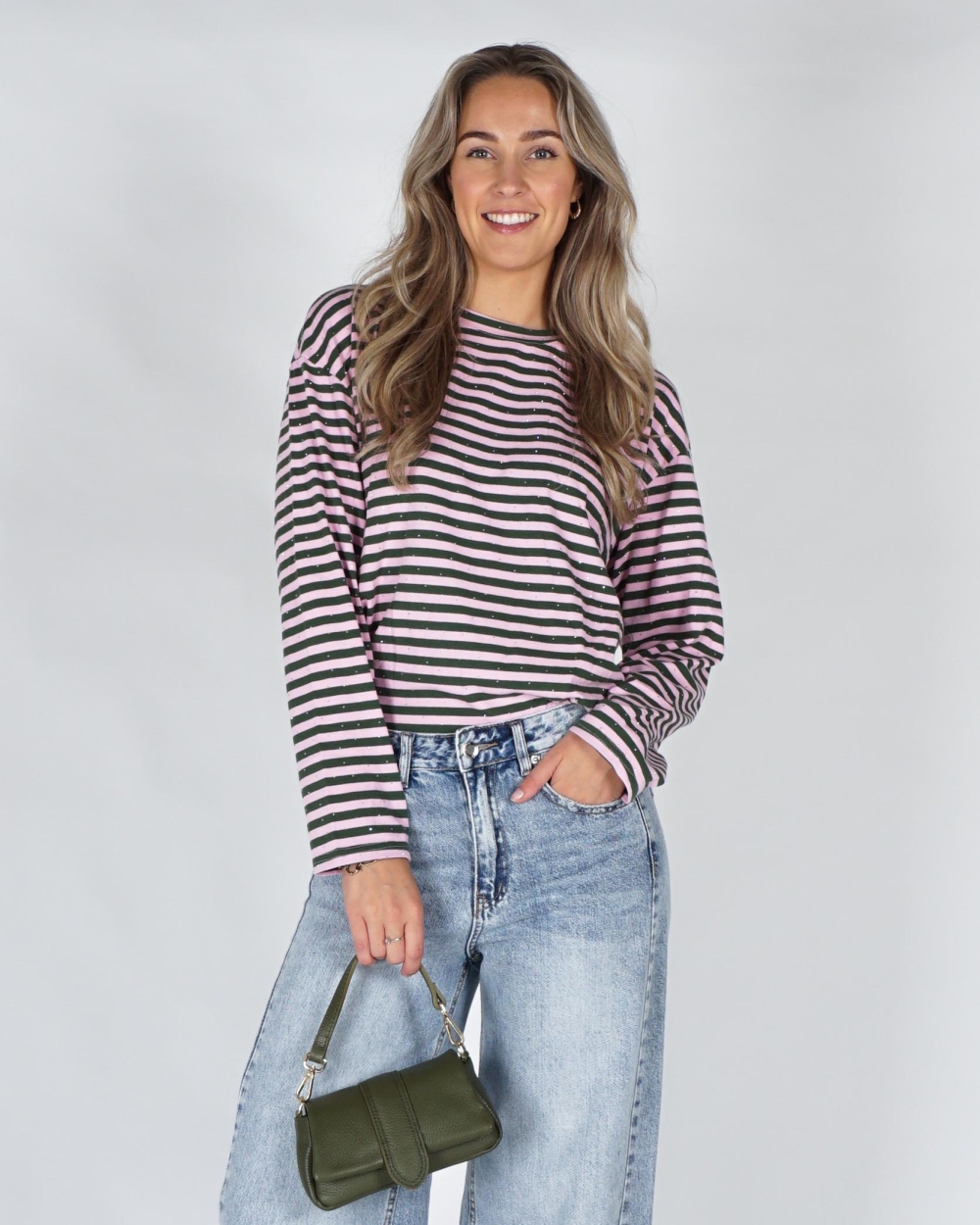 Gossip LONGSLEEVE STREEP EN STRASS Roze