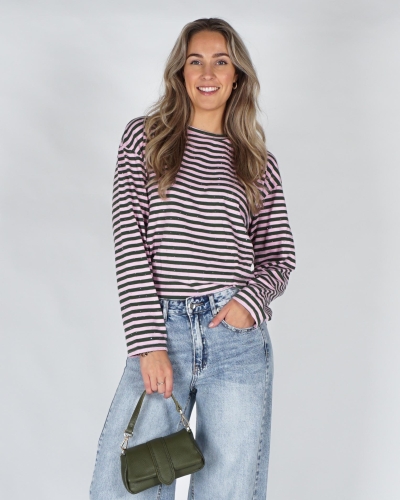 Gossip LONGSLEEVE STREEP EN STRASS Roze